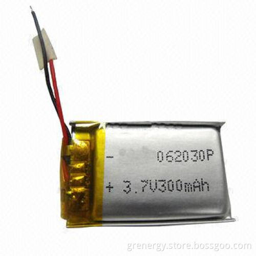 3.7V 300mAh Lithium-ion Polymer Battery with 0.5C Charging Current, RoHS Mark